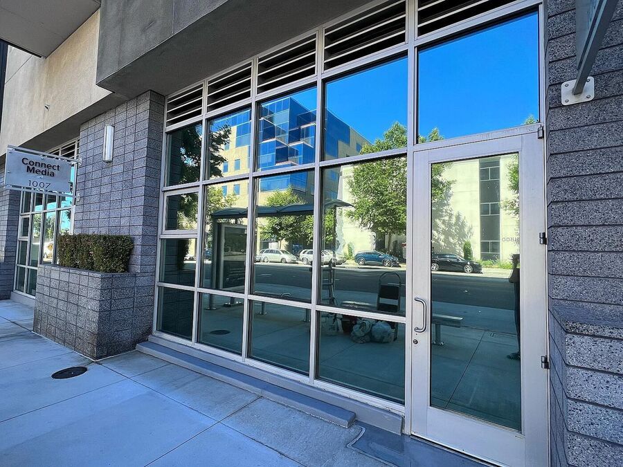 Solar control film installed on the glass frontage of a Los Angeles commercial building